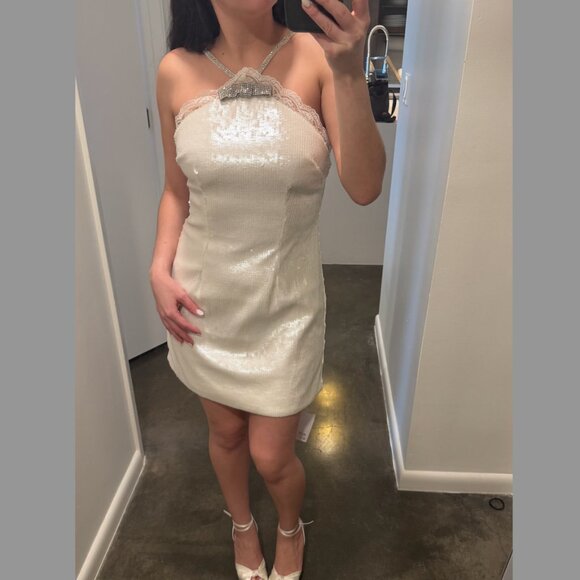 Self-Portrait White: Sequined Halter Minidress (BRIDAL) Size 4 - Picture 7 of 7